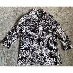 Lauren Ralph Lauren Women's Sleepwear Button Top Brown Monogram Paisley‎ MEDIUM